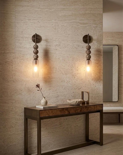 Frosted Glass Wall Sconce, Bathroom Vanity Wall Light, Brass Wall Lamp, Modern Bathroom Lighting, Bedside Wall Light Fixture | Les Trois pyramides