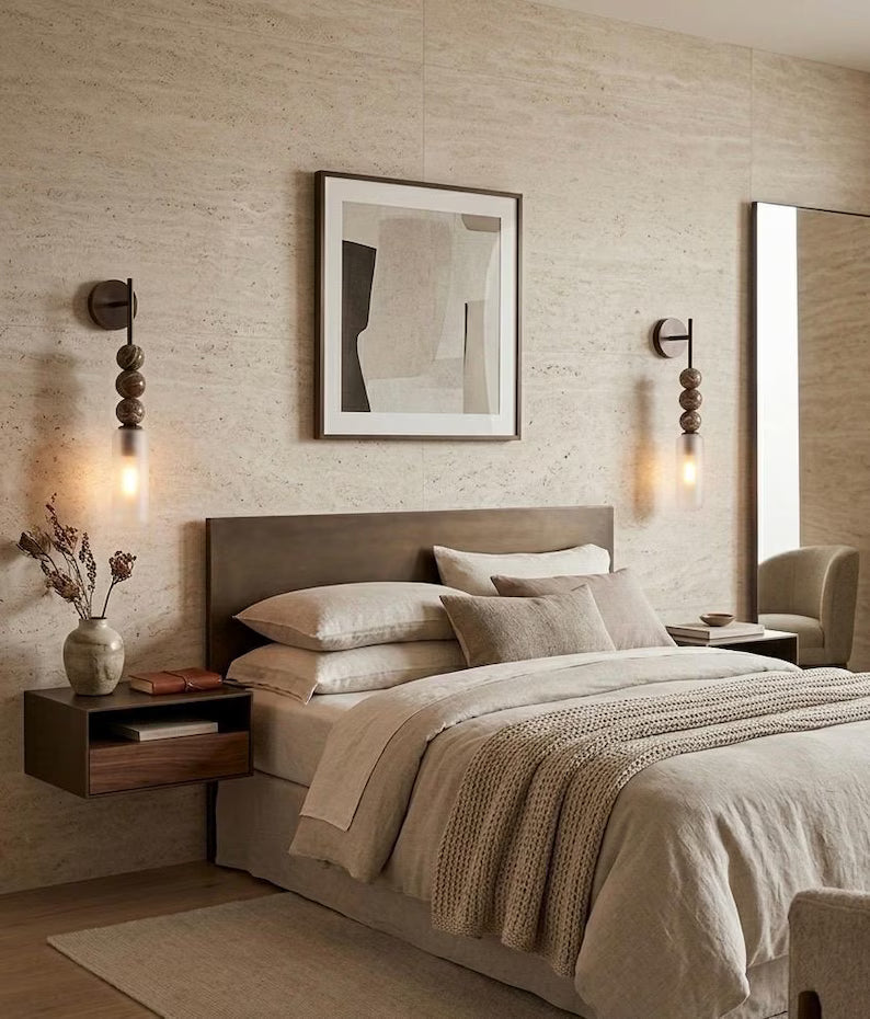 Frosted Glass Wall Sconce, Bathroom Vanity Wall Light, Brass Wall Lamp, Modern Bathroom Lighting, Bedside Wall Light Fixture | Les Trois pyramides