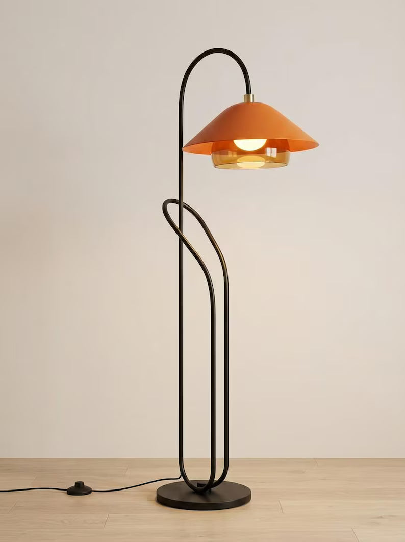 Modern Floor Lamp | Reading Floor Lamp | Black Standing Lamp | Glass Floor Lamp | Mid Century Floor Light | Living Room Lighting | Les Trois Pyramides