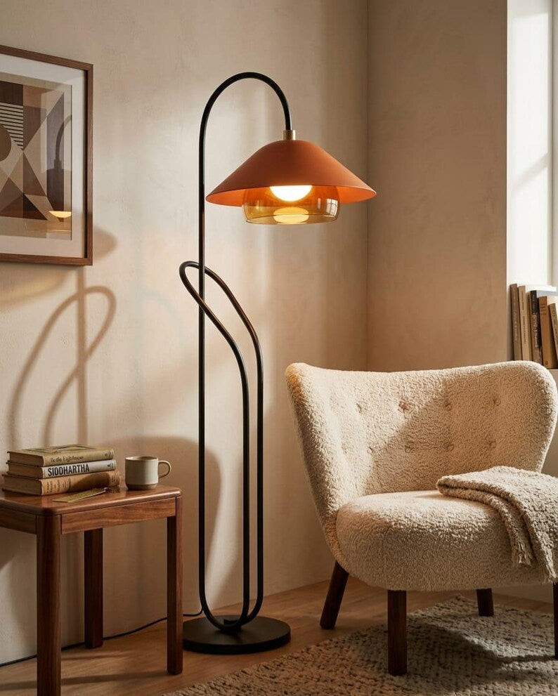 Modern Floor Lamp | Reading Floor Lamp | Black Standing Lamp | Glass Floor Lamp | Mid Century Floor Light | Living Room Lighting | Les Trois Pyramides