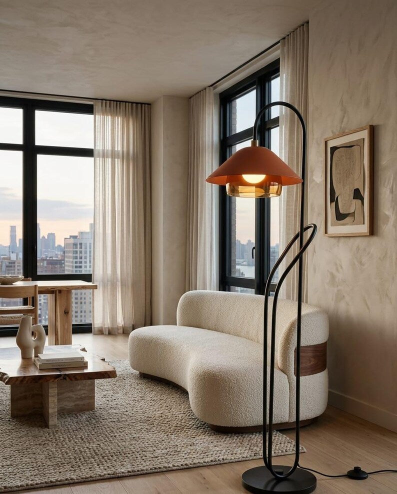 Modern Floor Lamp | Reading Floor Lamp | Black Standing Lamp | Glass Floor Lamp | Mid Century Floor Light | Living Room Lighting | Les Trois Pyramides