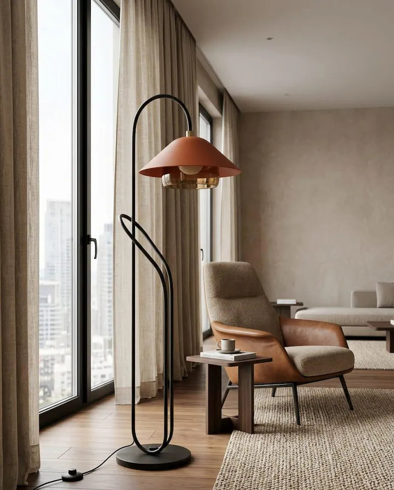Modern Floor Lamp | Reading Floor Lamp | Black Standing Lamp | Glass Floor Lamp | Mid Century Floor Light | Living Room Lighting | Les Trois Pyramides