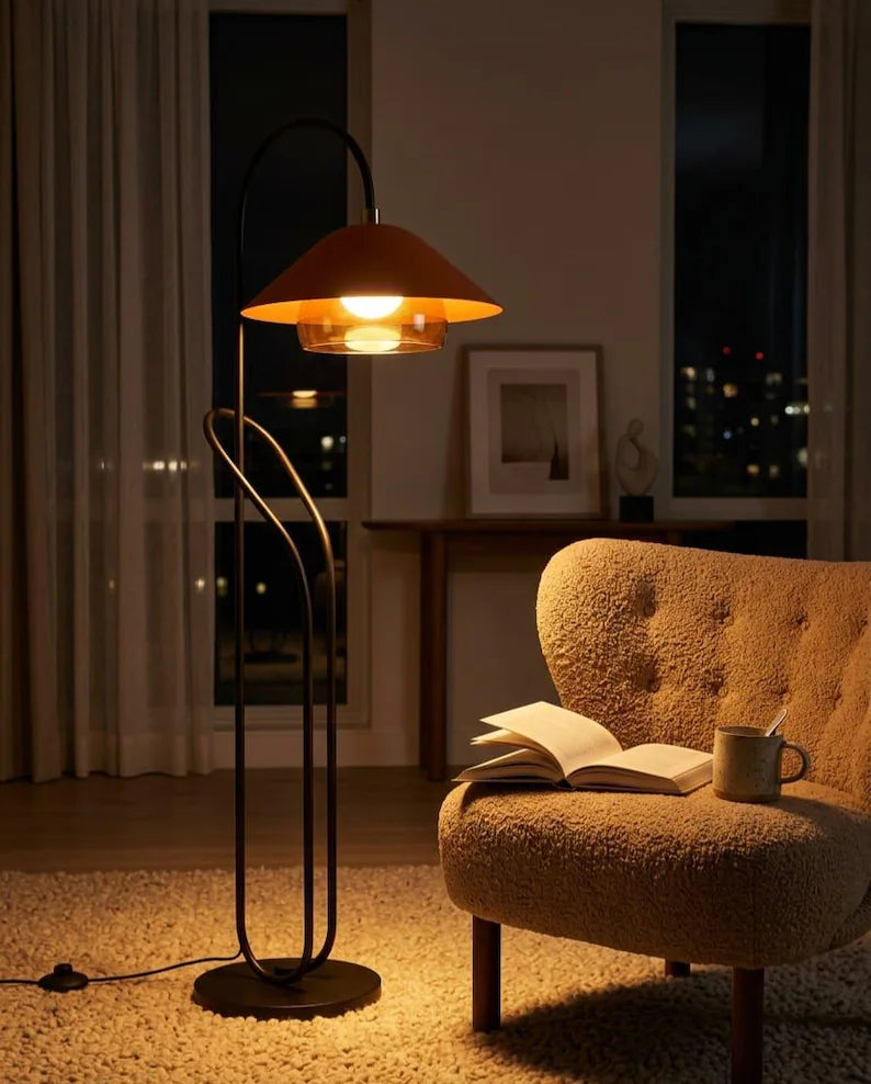 Modern Floor Lamp | Reading Floor Lamp | Black Standing Lamp | Glass Floor Lamp | Mid Century Floor Light | Living Room Lighting | Les Trois Pyramides