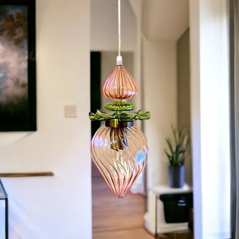 Blown Glass Light Pendant For Kitchen Decor - Les Trois Pyramides