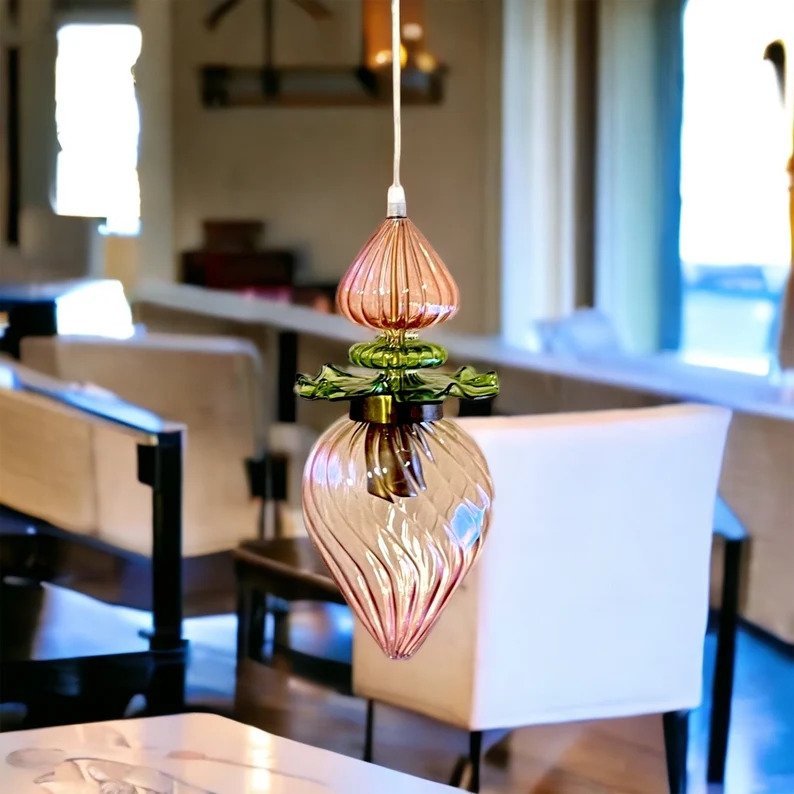 Blown Glass Light Pendant For Kitchen Decor - Les Trois Pyramides