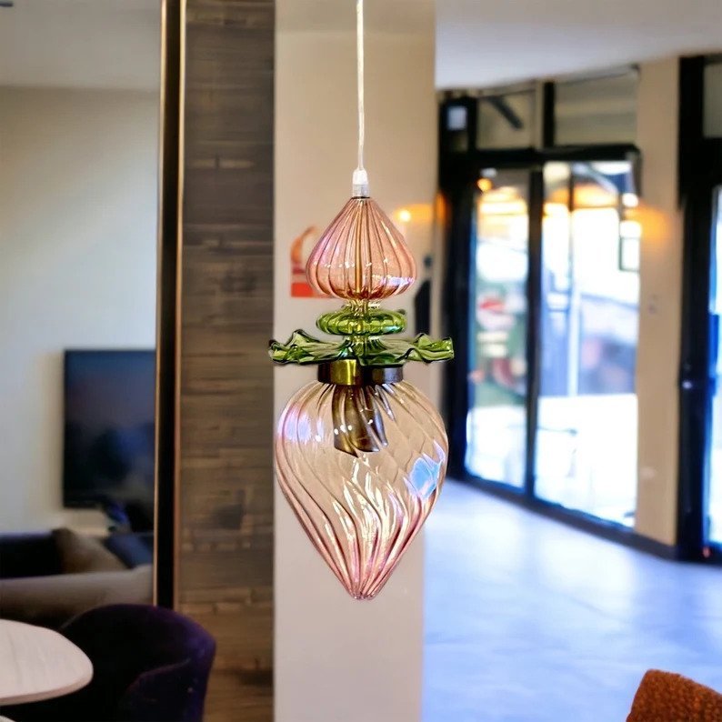 Blown Glass Light Pendant For Kitchen Decor - Les Trois Pyramides