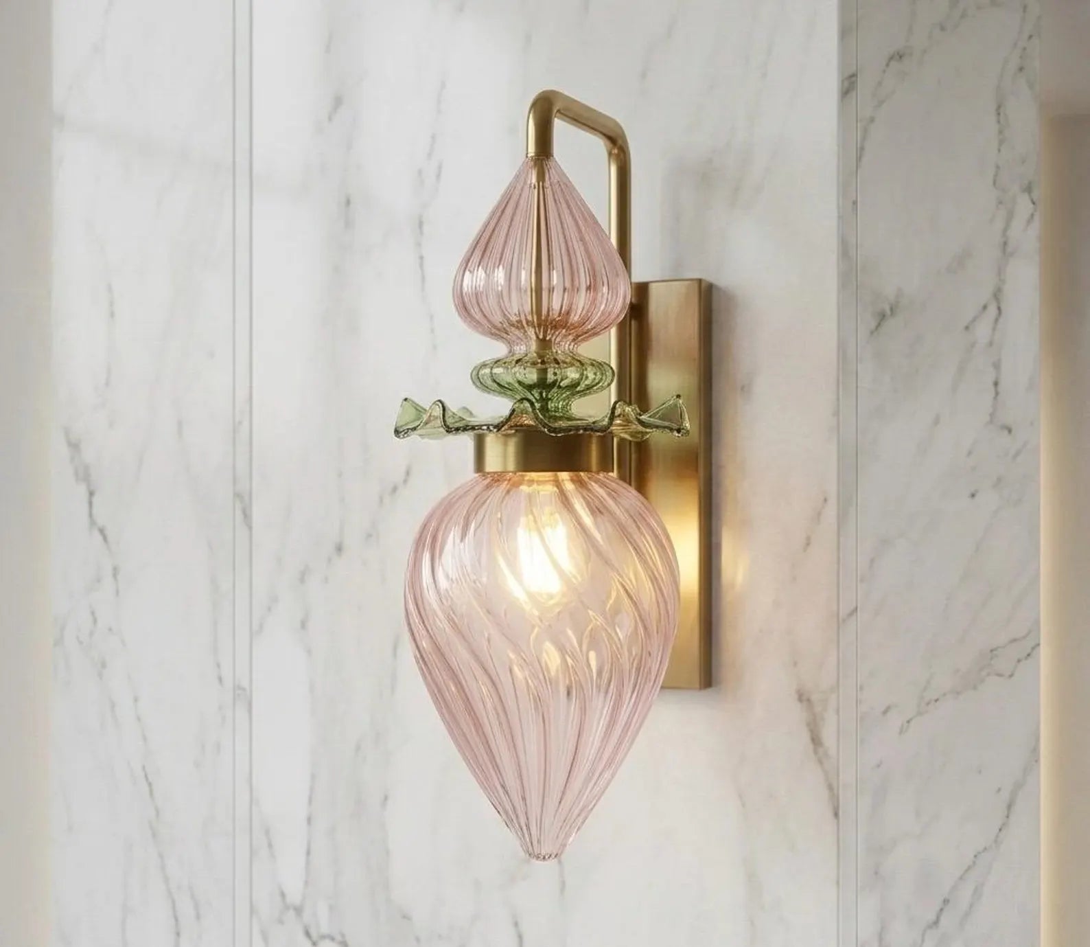 Flower Blown Glass Wall Sconce with Brass – Modern Wall Light | Les Trois Pyramides
