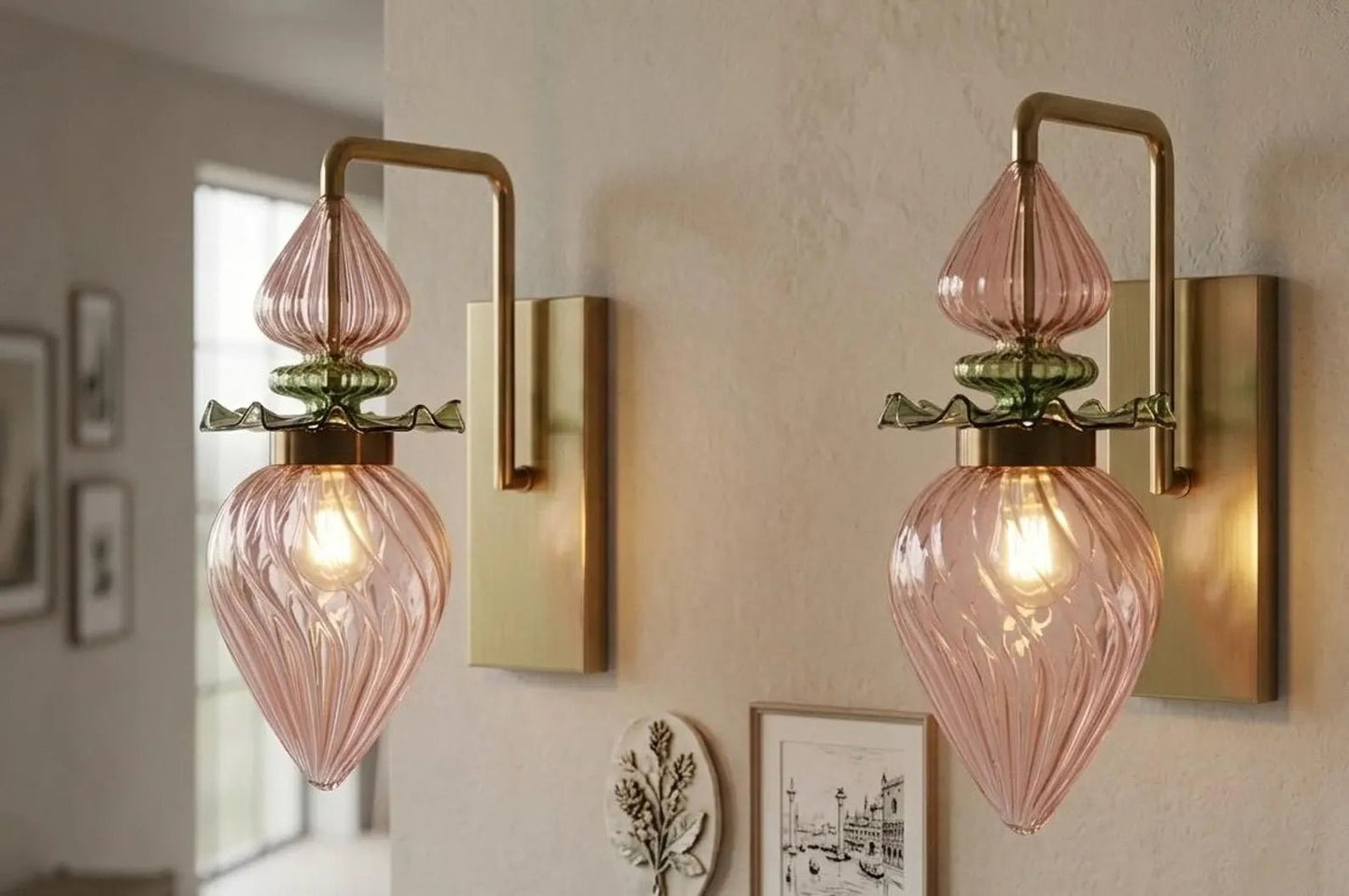 Flower Blown Glass Wall Sconce with Brass – Modern hallway Wall  Light | Les Trois Pyramides