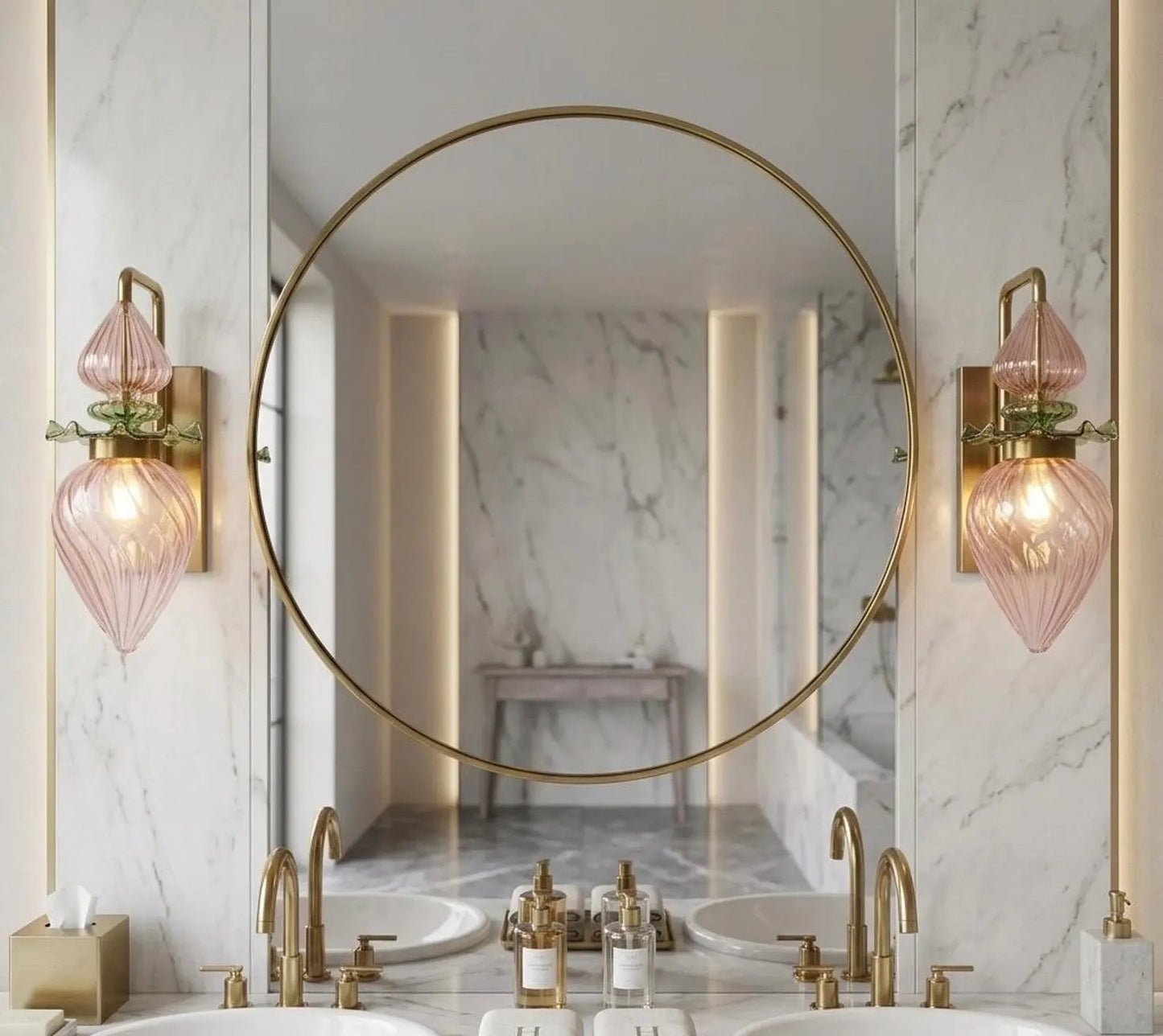 Flower Blown Glass Wall Sconce with Brass – Modern Bathroom vanity Wall Light | Les Trois Pyramides