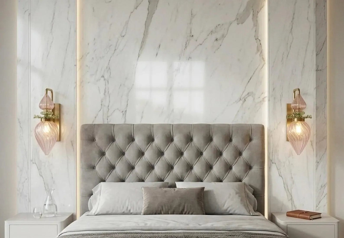 Flower Blown Glass Wall Sconce with Brass – Modern bedside Wall Light | Les Trois Pyramides