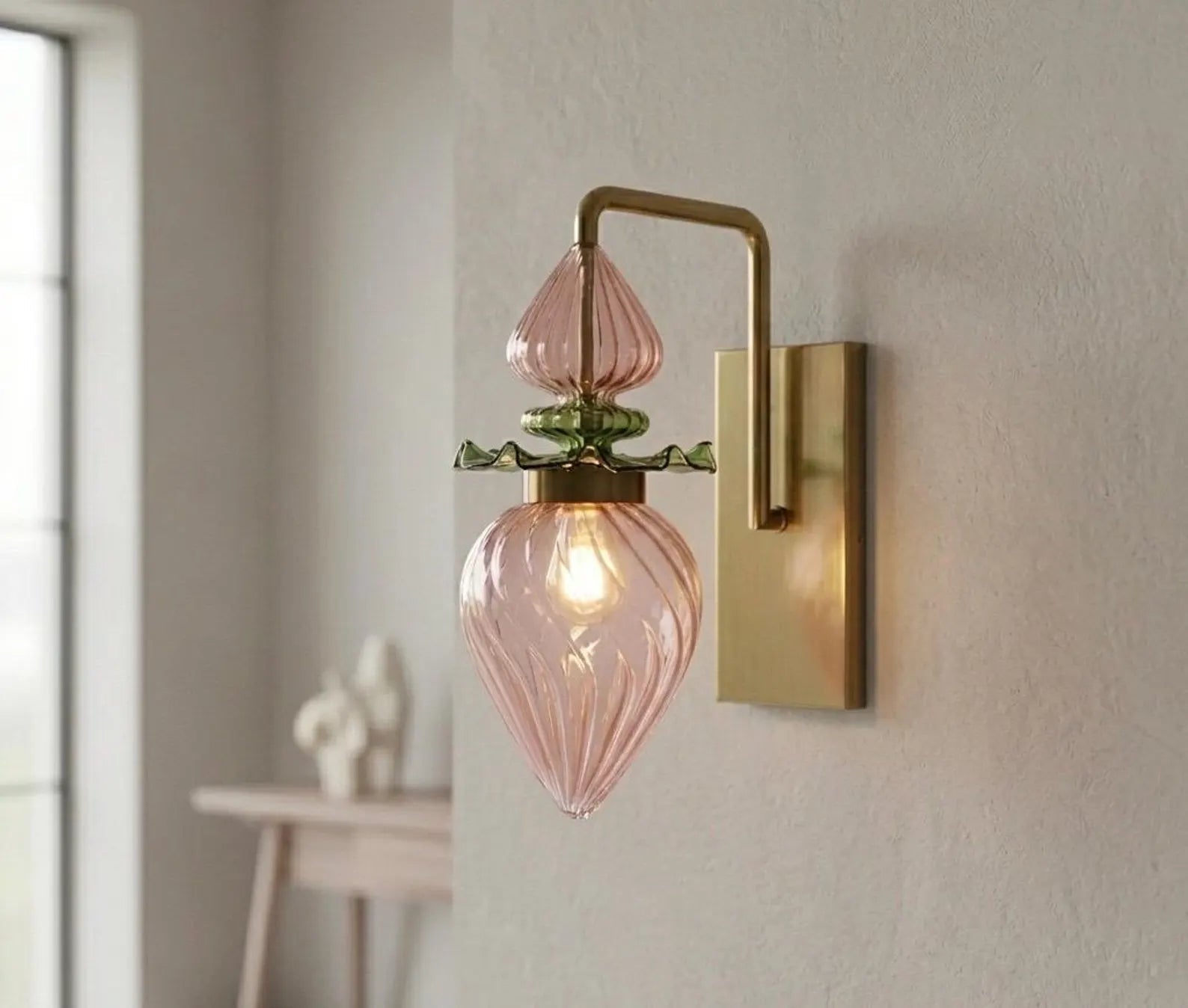 Flower Blown Glass Wall Sconce with Brass – Modern Hallway Wall Light | Les Trois Pyramides