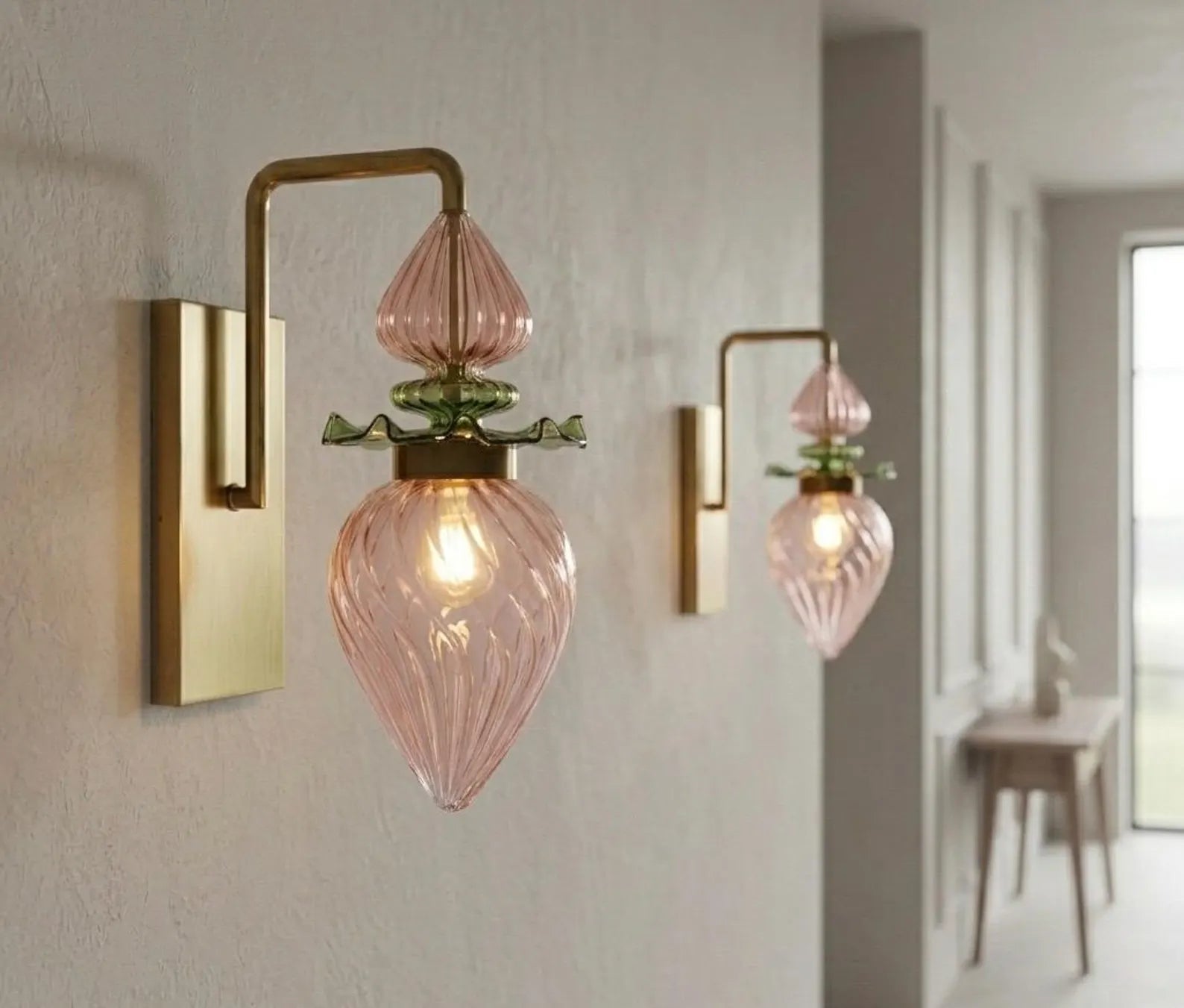 Flower Blown Glass Wall Sconce with Brass – Modern hallway Wall Light | Les Trois Pyramides
