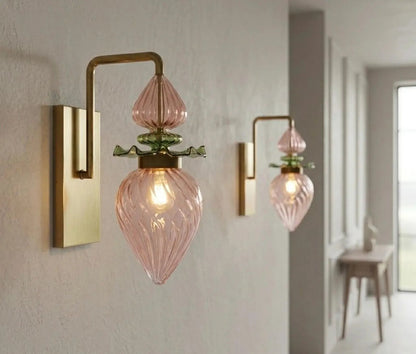 Flower Blown Glass Wall Sconce with Brass – Modern hallway Wall Light | Les Trois Pyramides