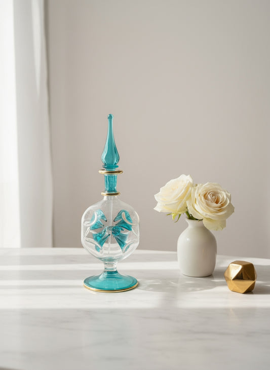 Fragrance 14 K Gold Classic Bottle With Stopper ,Custom Bottle, Handmade Blown Glass Bottle - Les Trois PyramideFragrance 14 K Gold Classic Bottle With Stopper ,Custom Bottle, Handmade Blown Glass Bottle - Les Trois Pyramides