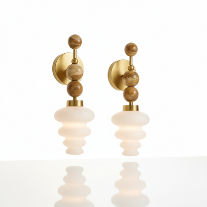 Frosted Blown Glass layers & Natural Marble stones wall lamp