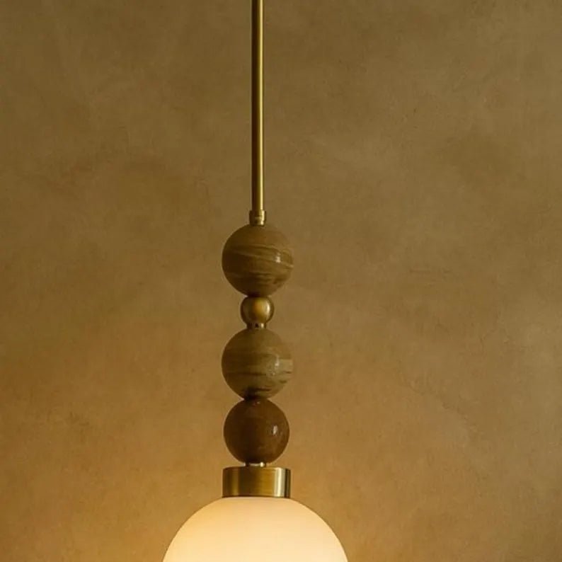 Frosted Blown Glass & Natural Marble Stones Pendant Light | Les Trois Pyramides