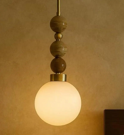 Frosted Blown Glass & Natural Marble Stones Pendant Light | Les Trois Pyramides