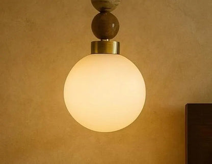 Frosted Blown Glass & Natural Marble Stones Pendant Light | Les Trois Pyramides