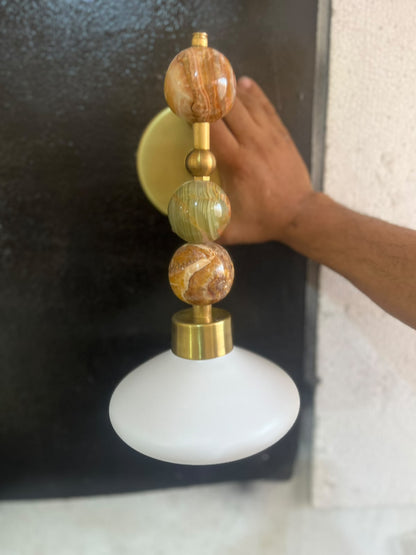 Frosted Blown Glass & Natural onyx stones sconces | Les Trois Pyramides