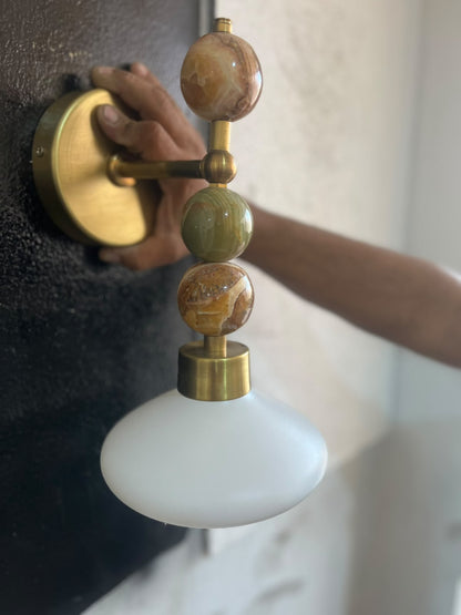 Frosted Blown Glass & Natural onyx stones sconces | Les Trois Pyramides