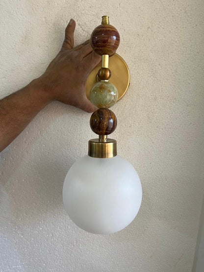 Frosted Blown Glass & Natural Onyx stones wall lamp