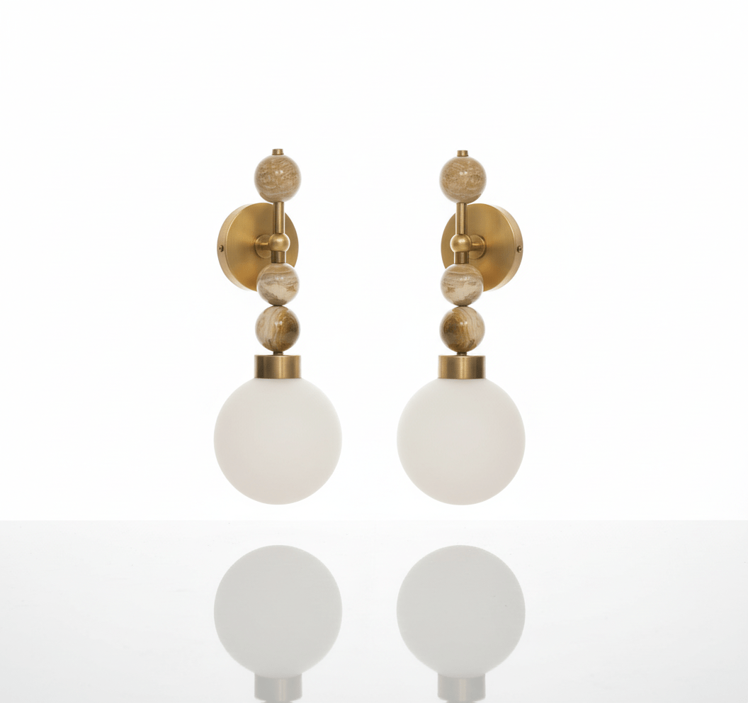 Frosted Blown Glass & Natural Onyx stones wall lamp