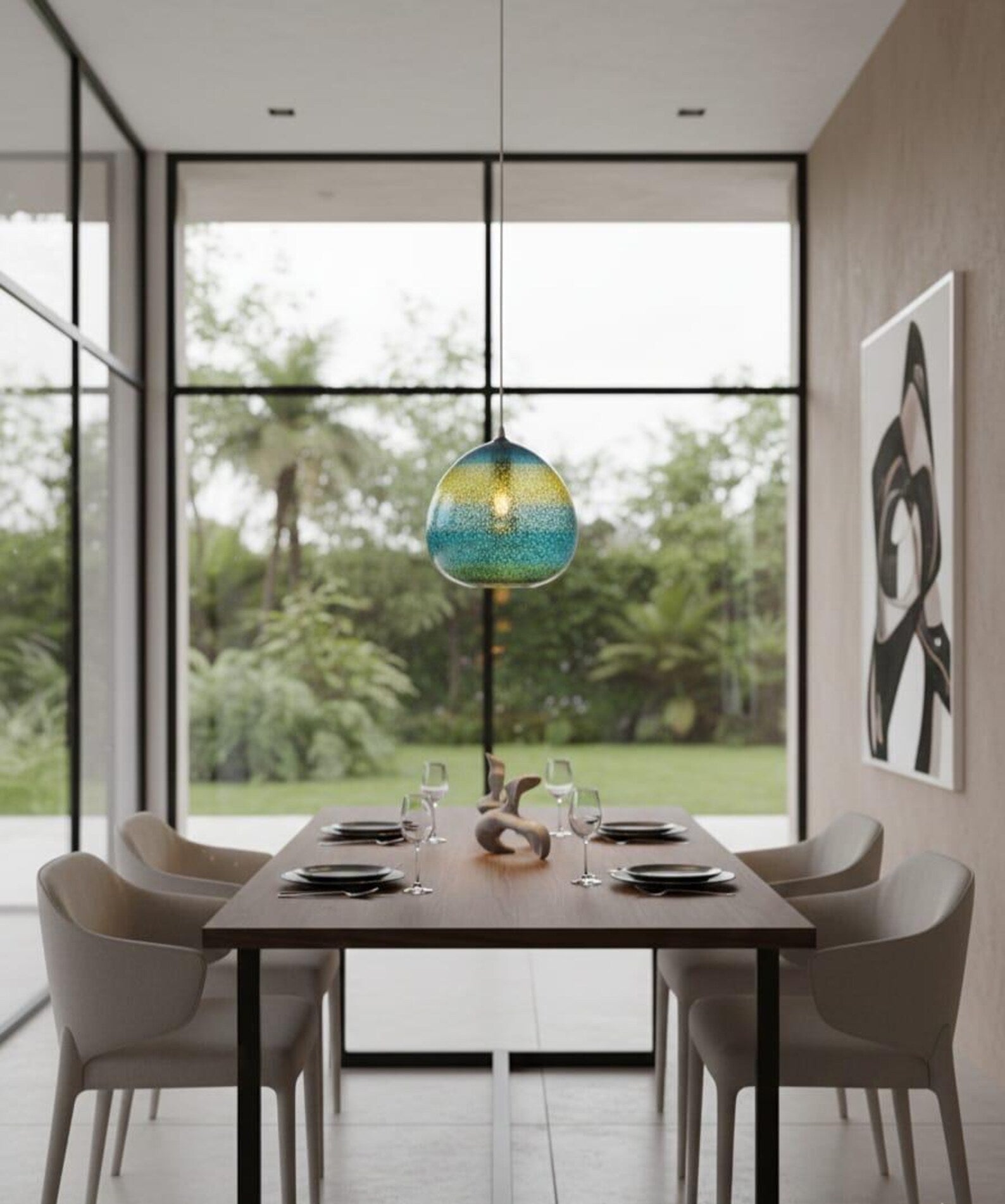 Frosted Glass Pendant Lights Modern Fall Decor for dining table- Les Trois Pyramides