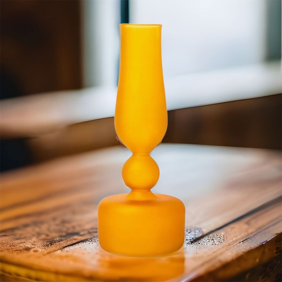 Decorative Frosted Glass vase with long neck in yellow color by les trois pyramides