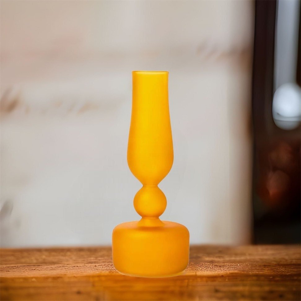 Decorative Frosted Glass vase with long neck in yellow color by les trois pyramides