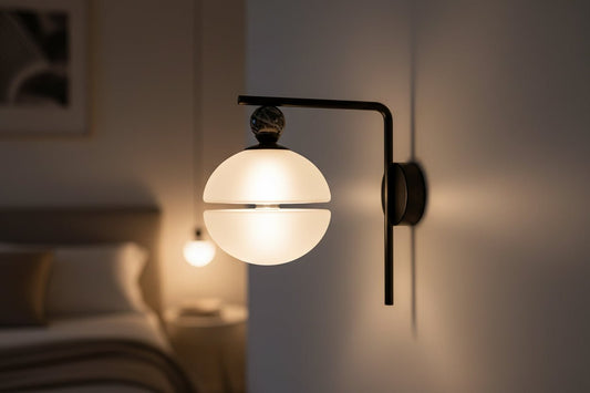 Frosted Glass Wall Light with Marble Accent – Modern Bathroom and Vanity Sconce