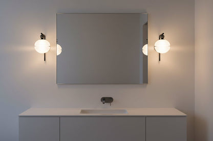 Frosted Glass Wall Light with Marble Accent – Modern Bathroom and Vanity Sconce