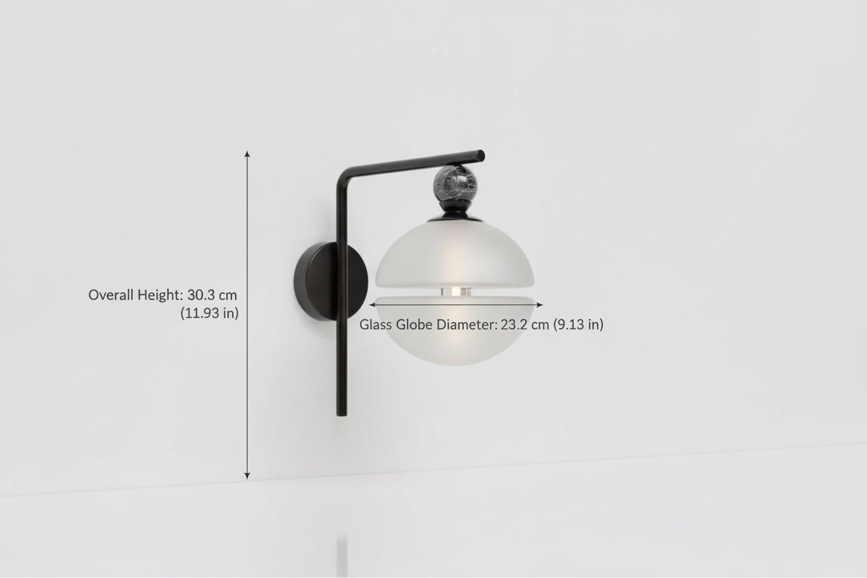 Frosted Glass Wall Light with Marble Accent – Modern Bathroom and Vanity Sconce