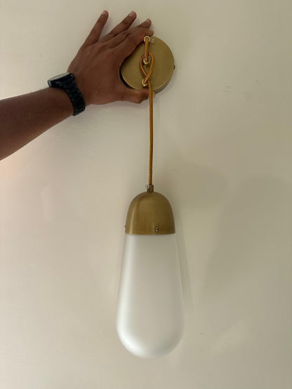 Frosted Glass Wall Sconce with Antique Brass Finish | Handmade Wall Light
