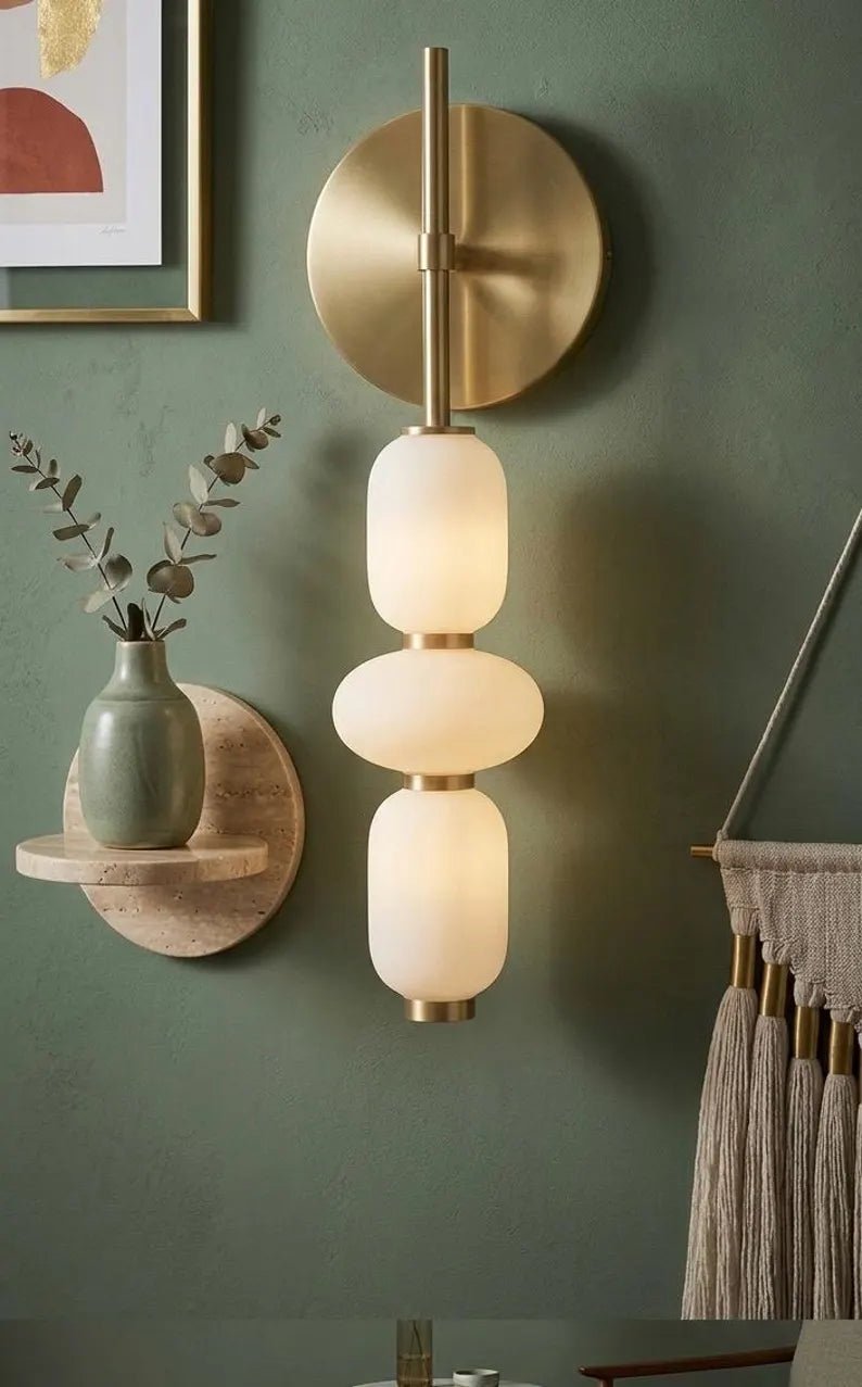 Bathroom Vanity Wall Light, Frosted Glass Wall Sconce, Brass Wall Lamp, Modern Bathroom Lighting, Bedside Wall Light Fixture | Les Trois Pyramides