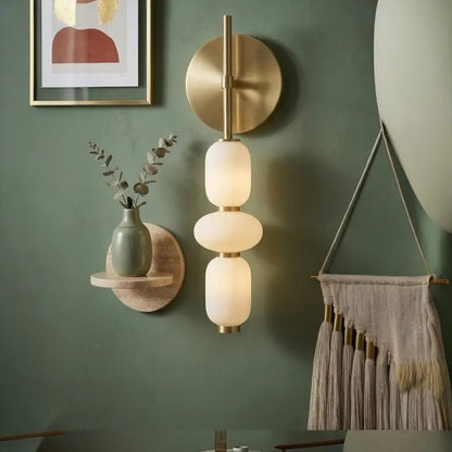 Bathroom Vanity Wall Light, Frosted Glass Wall Sconce, Brass Wall Lamp, Modern Bathroom Lighting, Bedside Wall Light Fixture | Les Trois Pyramides