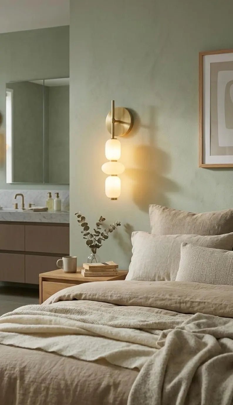 Bathroom Vanity Wall Light, Frosted Glass Wall Sconce, Brass Wall Lamp, Modern Bathroom Lighting, Bedside Wall Light Fixture | Les Trois Pyramides