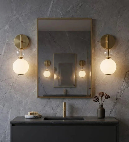 Frosted Glass Wall Sconce - Brass Wall Sconce - Modern Wall Light - Glass Wall Lamp - Bathroom Vanity Light - Bedside Lamp | Les Trois Pyramides