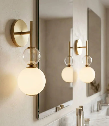 Frosted Glass Wall Sconce - Brass Wall Sconce - Modern Wall Light - Glass Wall Lamp - Bathroom Vanity Light - Bedside Lamp | Les Trois Pyramides