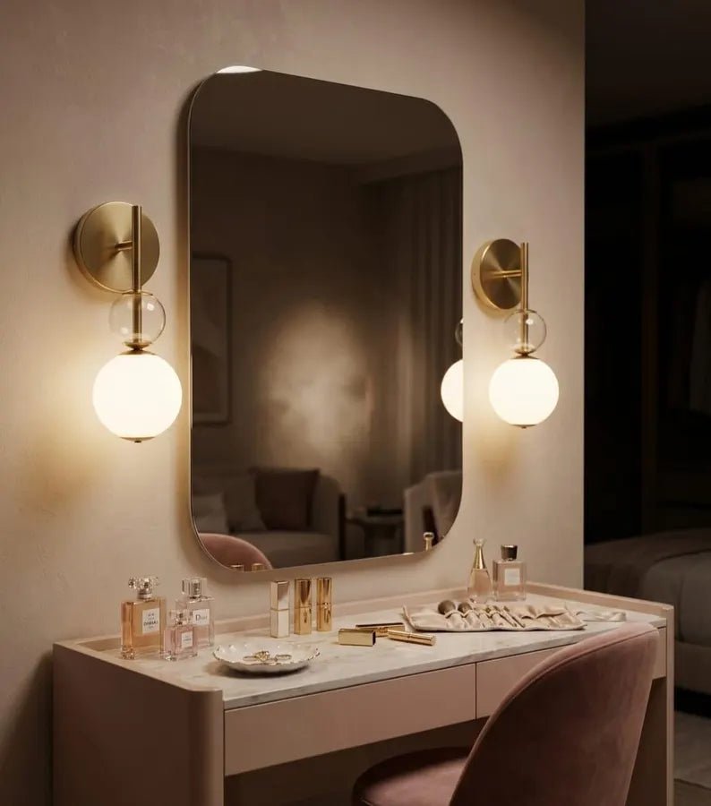 Frosted Glass Wall Sconce - Brass Wall Sconce - Modern Wall Light - Glass Wall Lamp - Bathroom Vanity Light - Bedside Lamp | Les Trois Pyramides
