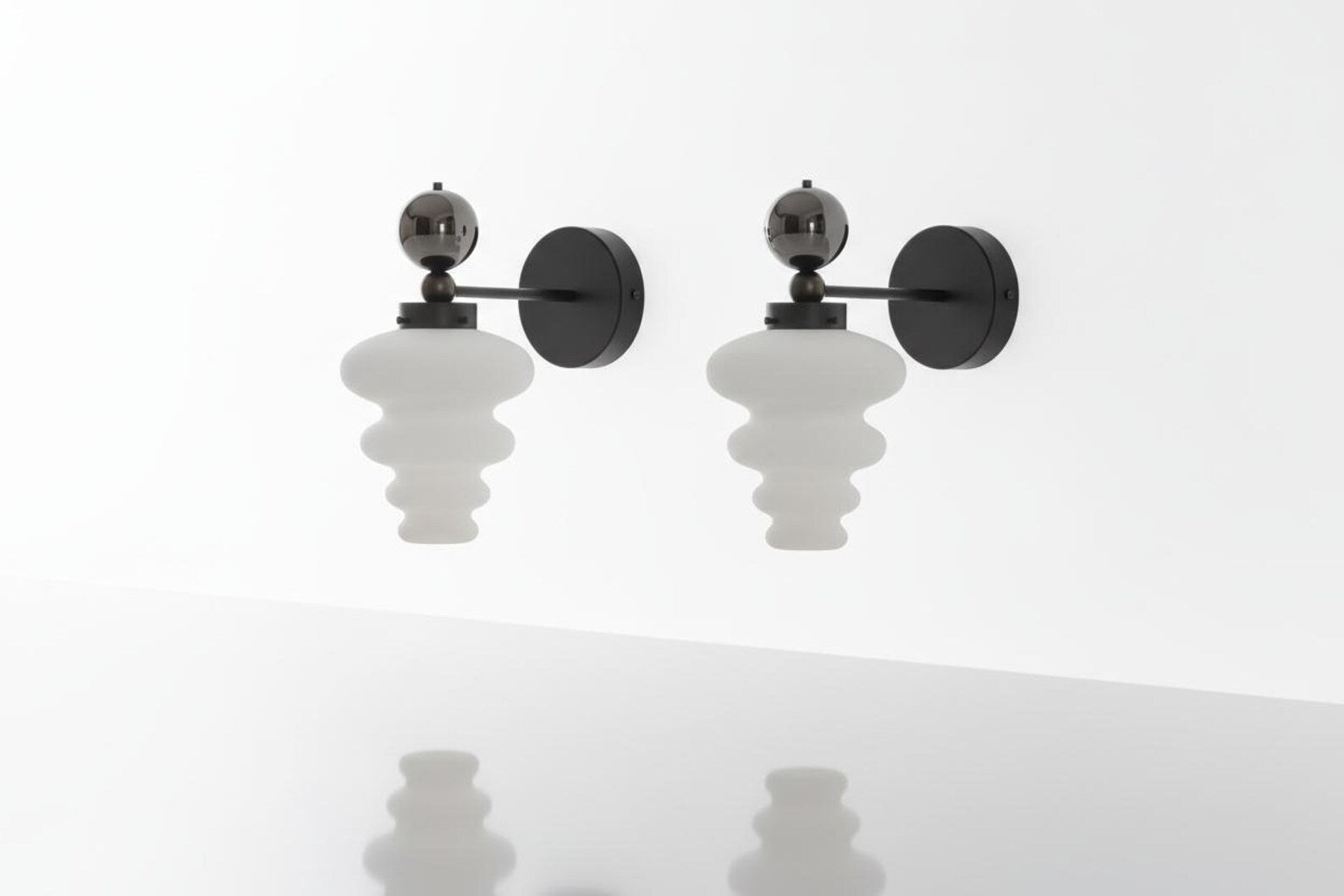 Frosted Glass Wall Sconce with Marble Accent – Handmade Modern Wall Light | Les Trois Pyramides