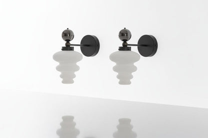 Frosted Glass Wall Sconce with Marble Accent – Handmade Modern Wall Light | Les Trois Pyramides