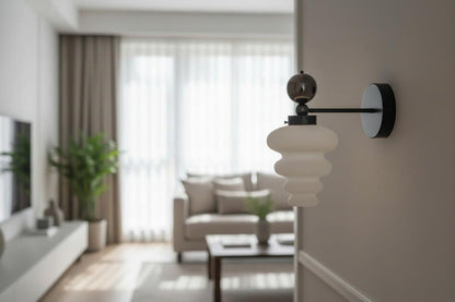 Frosted Glass Wall Sconce with Marble Accent – Handmade Modern Wall Light | Les Trois Pyramides
