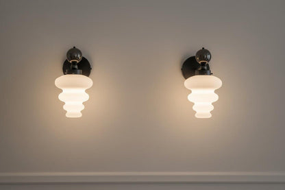 Frosted Glass Wall Sconce with Marble Accent – Handmade Modern Wall Light | Les Trois Pyramides