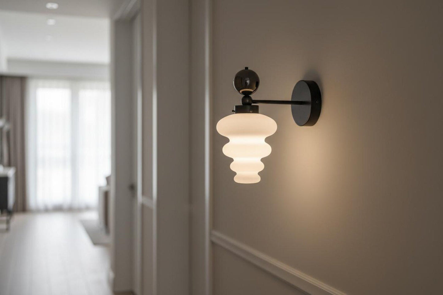 Frosted Glass Wall Sconce with Marble Accent – Handmade Modern Wall Light | Les Trois Pyramides