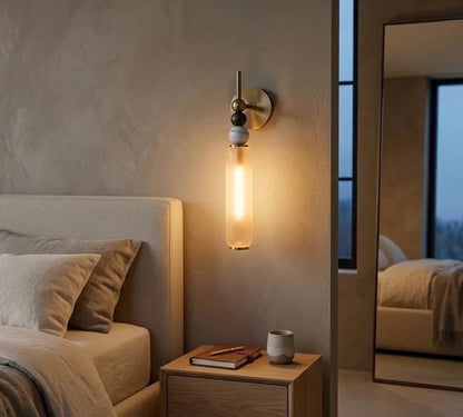 Frosted Glass Wall Sconce with Marble | Handmade Wall Light | Bathroom Vanity Light | Modern Wall Lamp | Bedside Sconce | Les Trois Pyramides