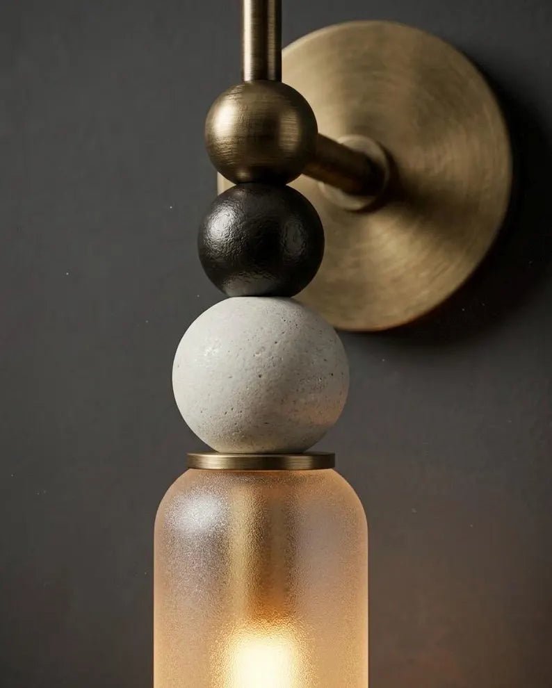 Frosted Glass Wall Sconce with Marble | Handmade Wall Light | Bathroom Vanity Light | Modern Wall Lamp | Bedside Sconce | Les Trois Pyramides