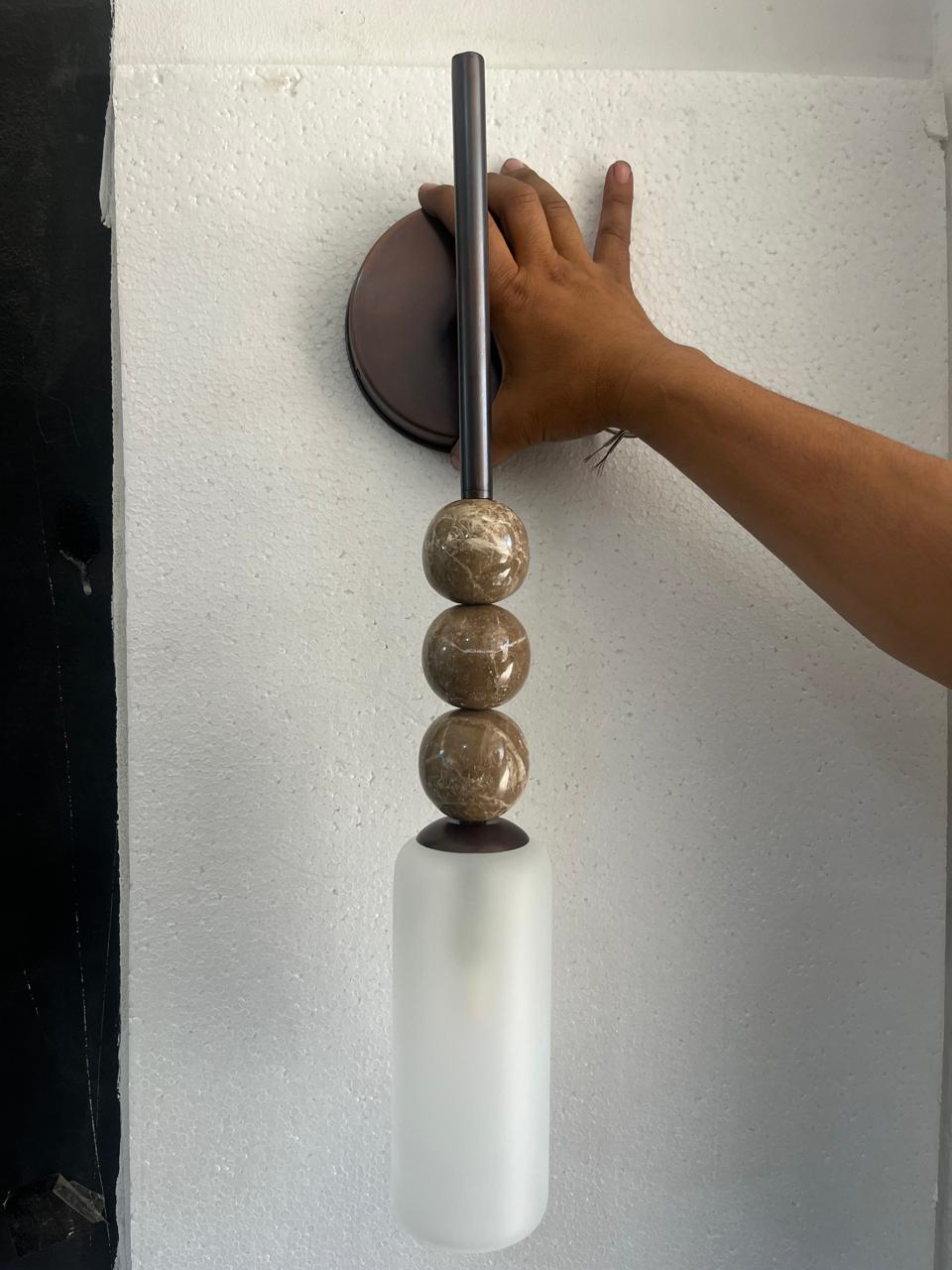 Frosted Glass Wall Sconce, Bathroom Vanity Wall Light, Brass Wall Lamp, Modern Bathroom Lighting, Bedside Wall Light Fixture | Les Trois pyramides