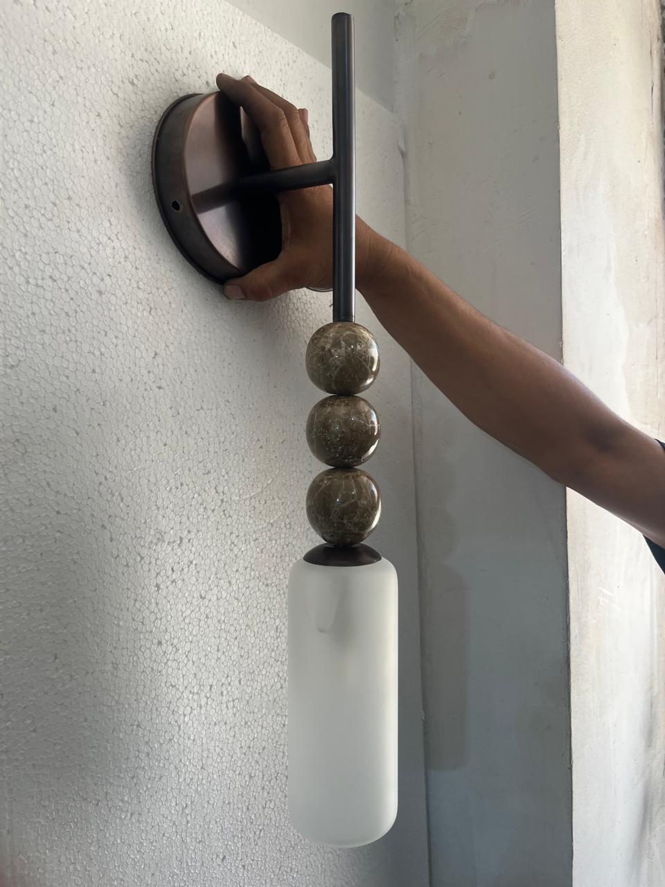 Frosted Glass Wall Sconce, Bathroom Vanity Wall Light, Brass Wall Lamp, Modern Bathroom Lighting, Bedside Wall Light Fixture | Les Trois pyramides