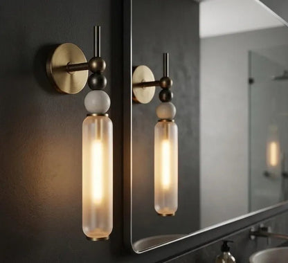 Frosted Glass Wall Sconce with Marble | Handmade Wall Light | Bathroom Vanity Light | Modern Wall Lamp | Bedside Sconce | Les Trois Pyramides