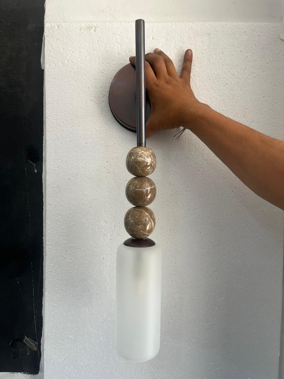 Frosted Glass Wall Sconce, Bathroom Vanity Wall Light, Brass Wall Lamp, Modern Bathroom Lighting, Bedside Wall Light Fixture | Les Trois pyramides